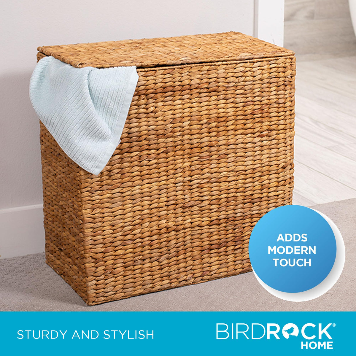 BirdRock Home Water Hyacinth Laundry Hamper Divided Interior (Natural) | Eco Friendly | Made of