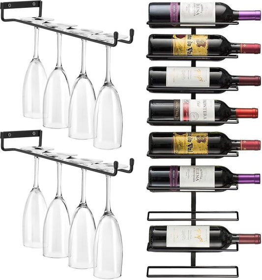 Sorbus Wall Mount Wine Rack + Under Cabinet Wine Glass Holder Set - Wine Rack Wall Mounted for Wine