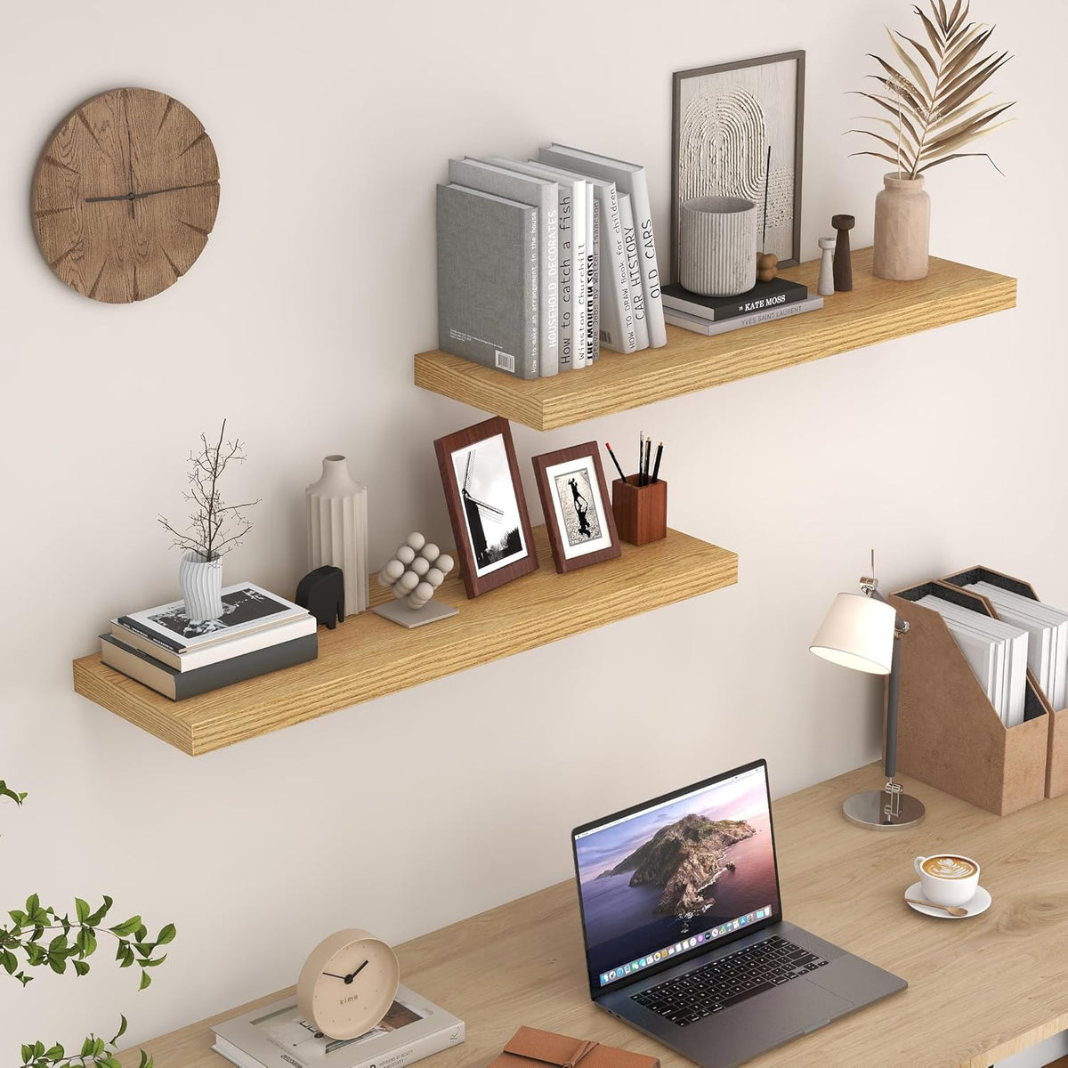 Fun Memories Rustic Wood Floating Shelves for Wall, 36 x 9 Wall Shelves Set of 2, Deep Floating