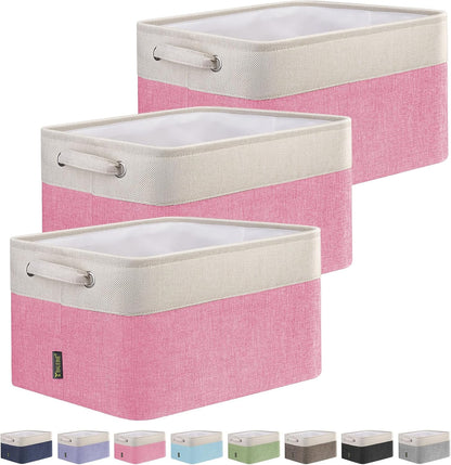 BALEINE 3 Pack Fabric Storage Bins for Shelves, Linen Storage Baskets for Organizing, Decorative