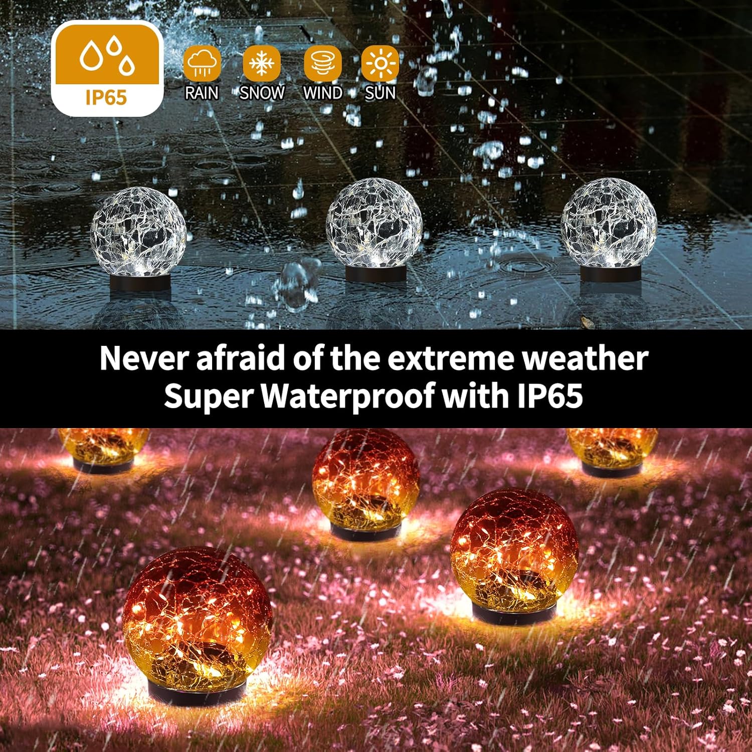 Solar Globe Lights Outdoor Waterproof-Solar Balls for Garden-Cracked Glass Ball Lights