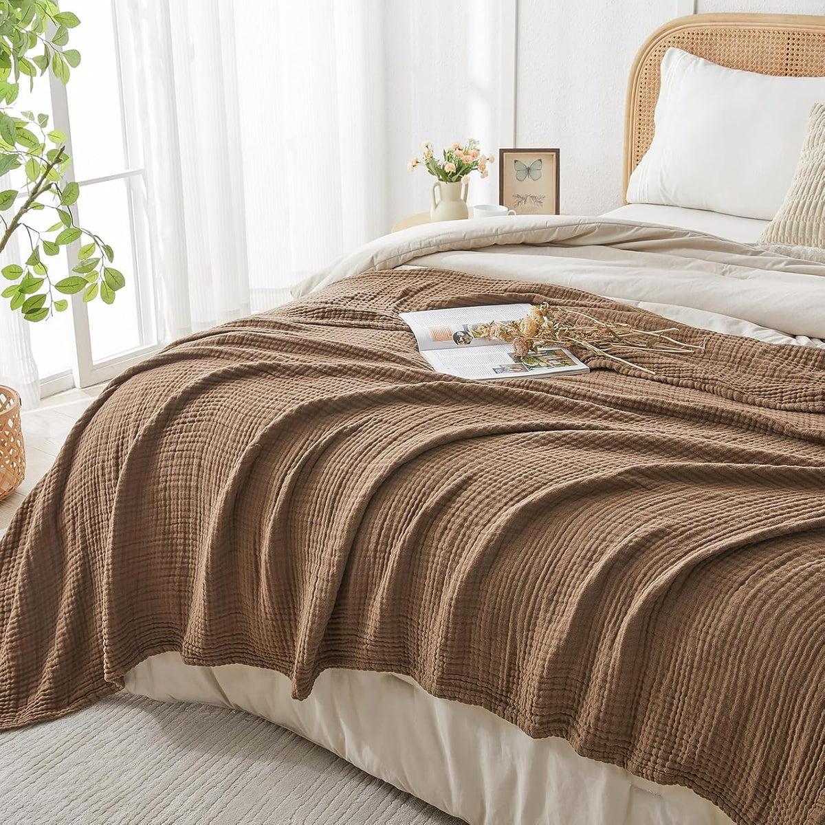 EMME Cotton Muslin Large Throw Blanket Couch Breathable Gauze Blanket Soft Lightweight Bed Blankets