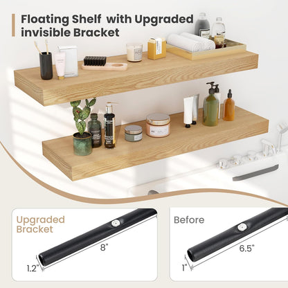 Heimlove 24 x 12 Inch Deep Floating Shelves Wall Mounted with Invisible Brackets,Storage Hanging