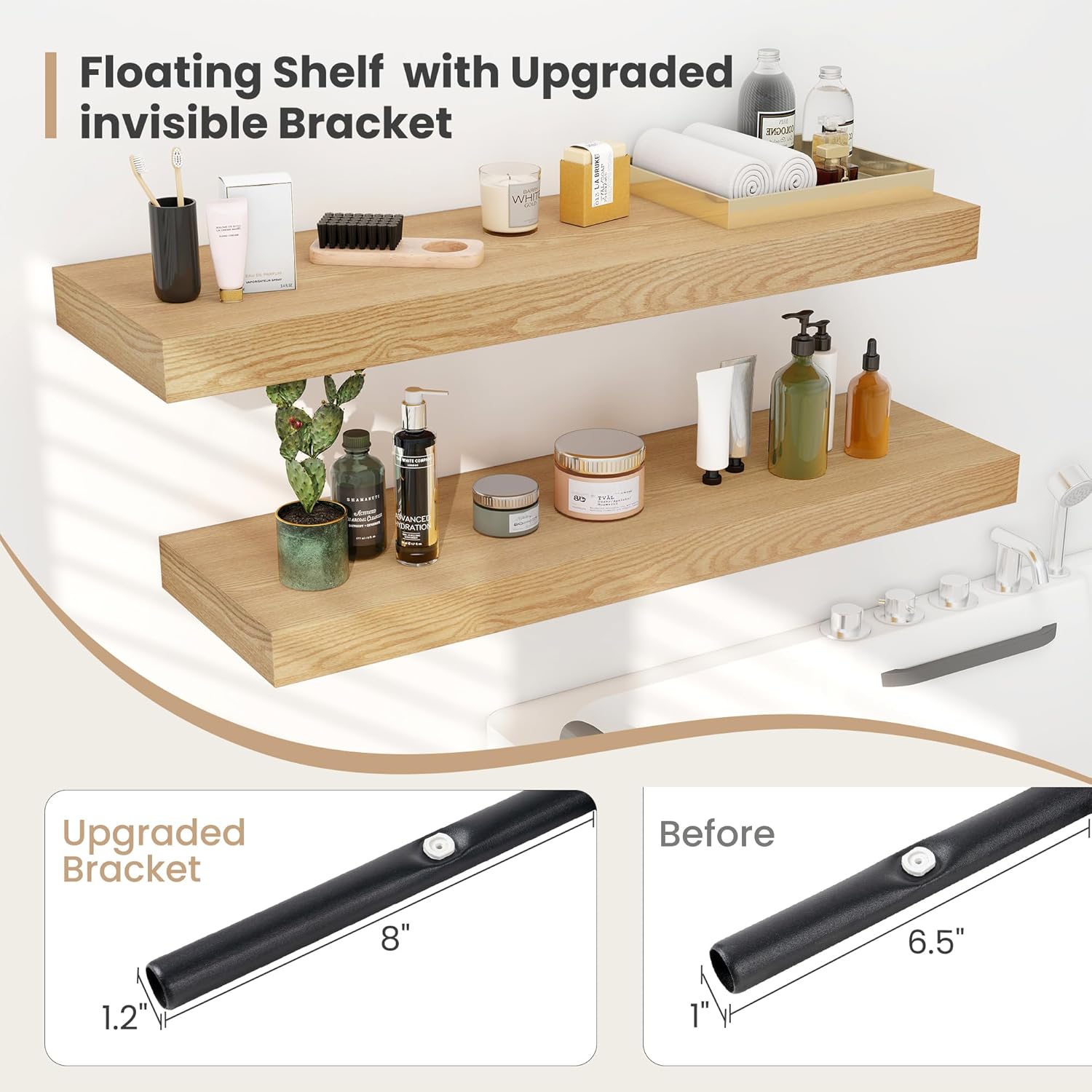 Heimlove 12 Inch Deep Floating Shelves, 16 x 12 inches Long Wall Shelf, Large Extra Display Shelf &