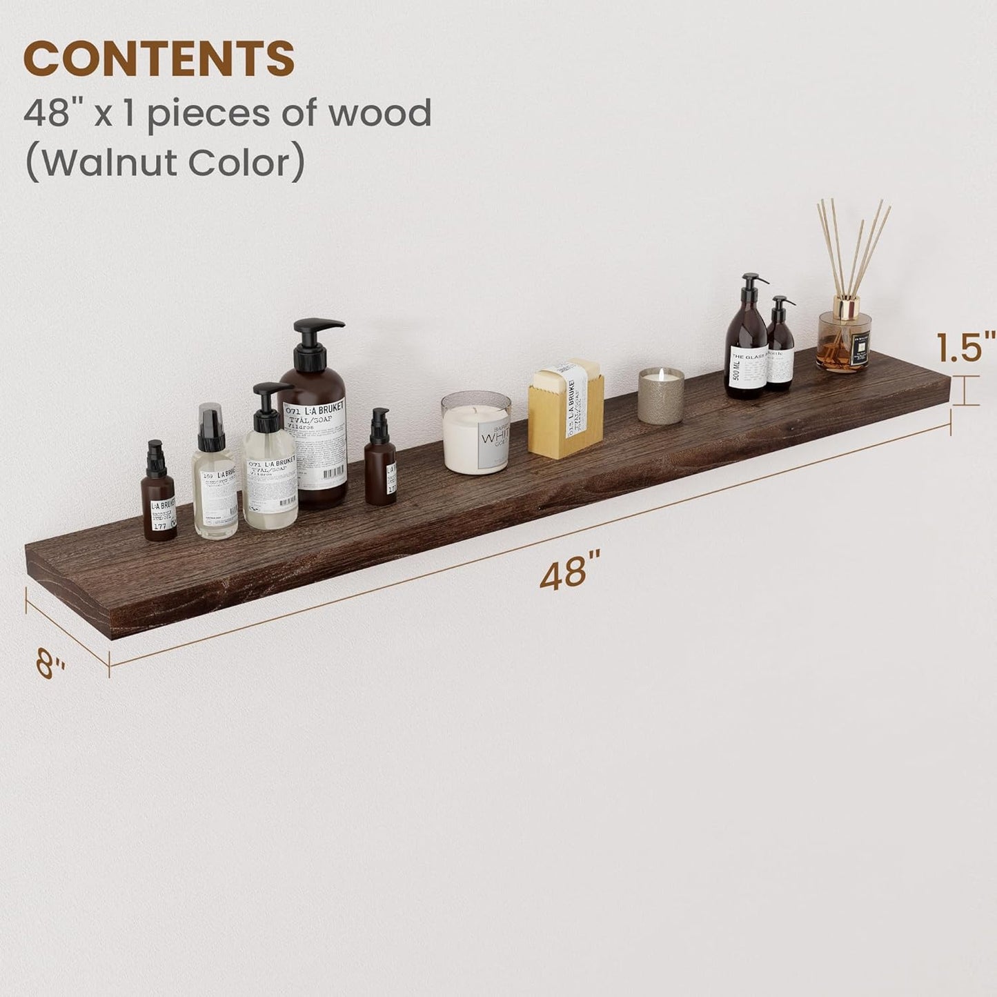 Floating Shelves for Wall Decor, 8 Inch Deep Rustic Solid Elm Wood Floating Shelves Wall Mounted