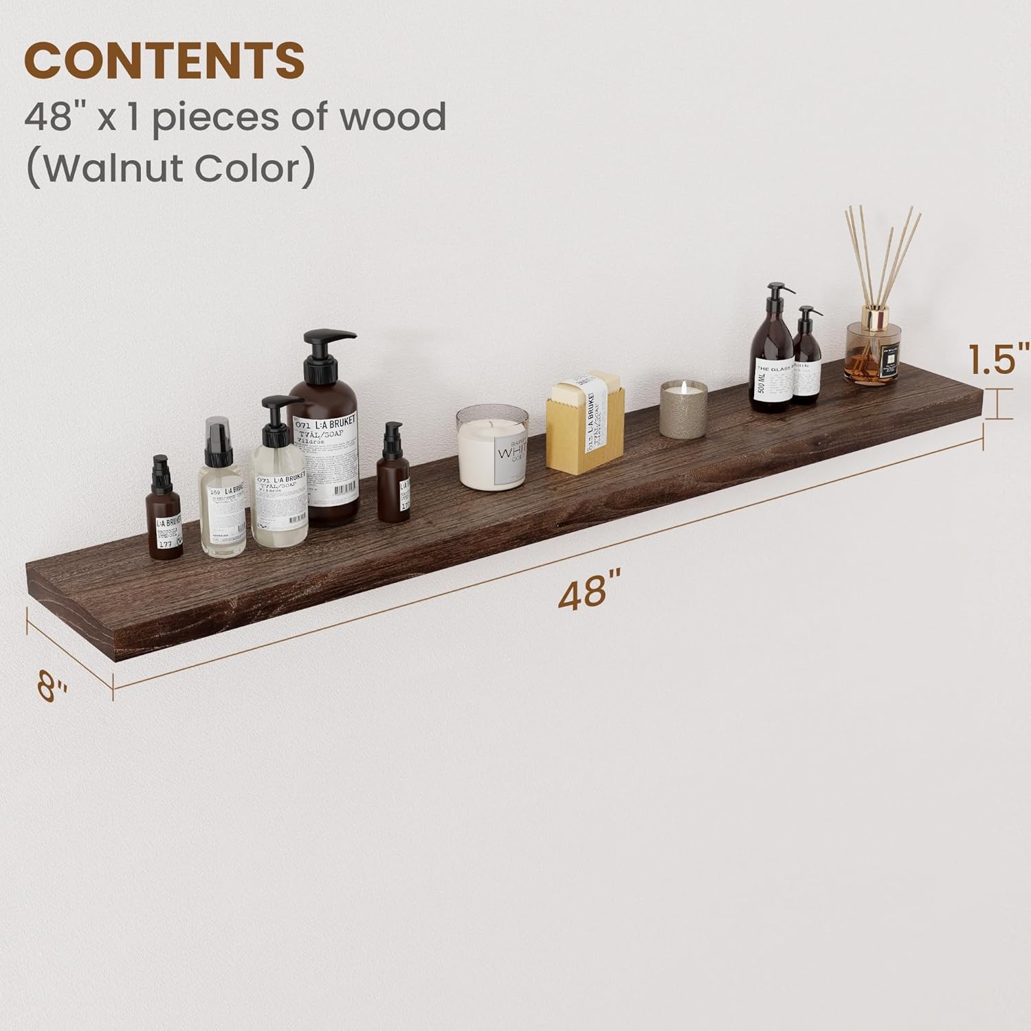 Floating Shelves for Wall Decor, 8 Inch Deep Rustic Solid Elm Wood Floating Shelves Wall Mounted