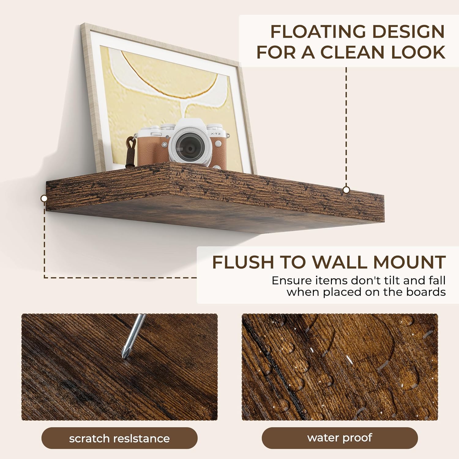 RICHFOCUS 16Inch Floating Shelves for Wall 2 Pack Shelves for Bedroom|Kitchen|Bathroom Wall Mounted