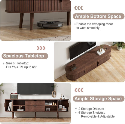 55" Mid Century TV Stand, Fluted TV Stand Fits 32" to 60" TVs. Wood Entertainment Center for Living