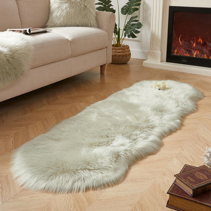 AMTOVO Faux Sheepskin Rug, Light Grey Ultra Soft Fluffy Shag Area Rug, 2 x 6 ft Faux Fur Rug for