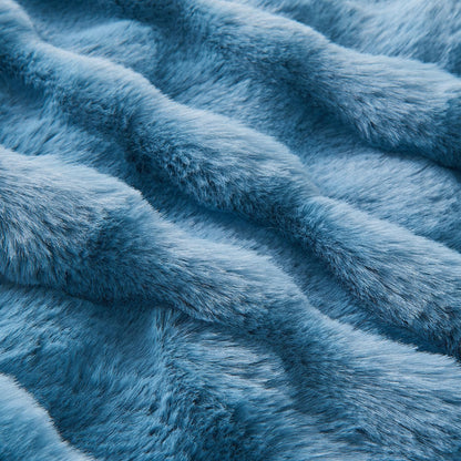 Lotus Karen Faux Fur Throw Blanket Sky Blue - Big Bubble Rabbit Fluff Blanket for Couch Bed
