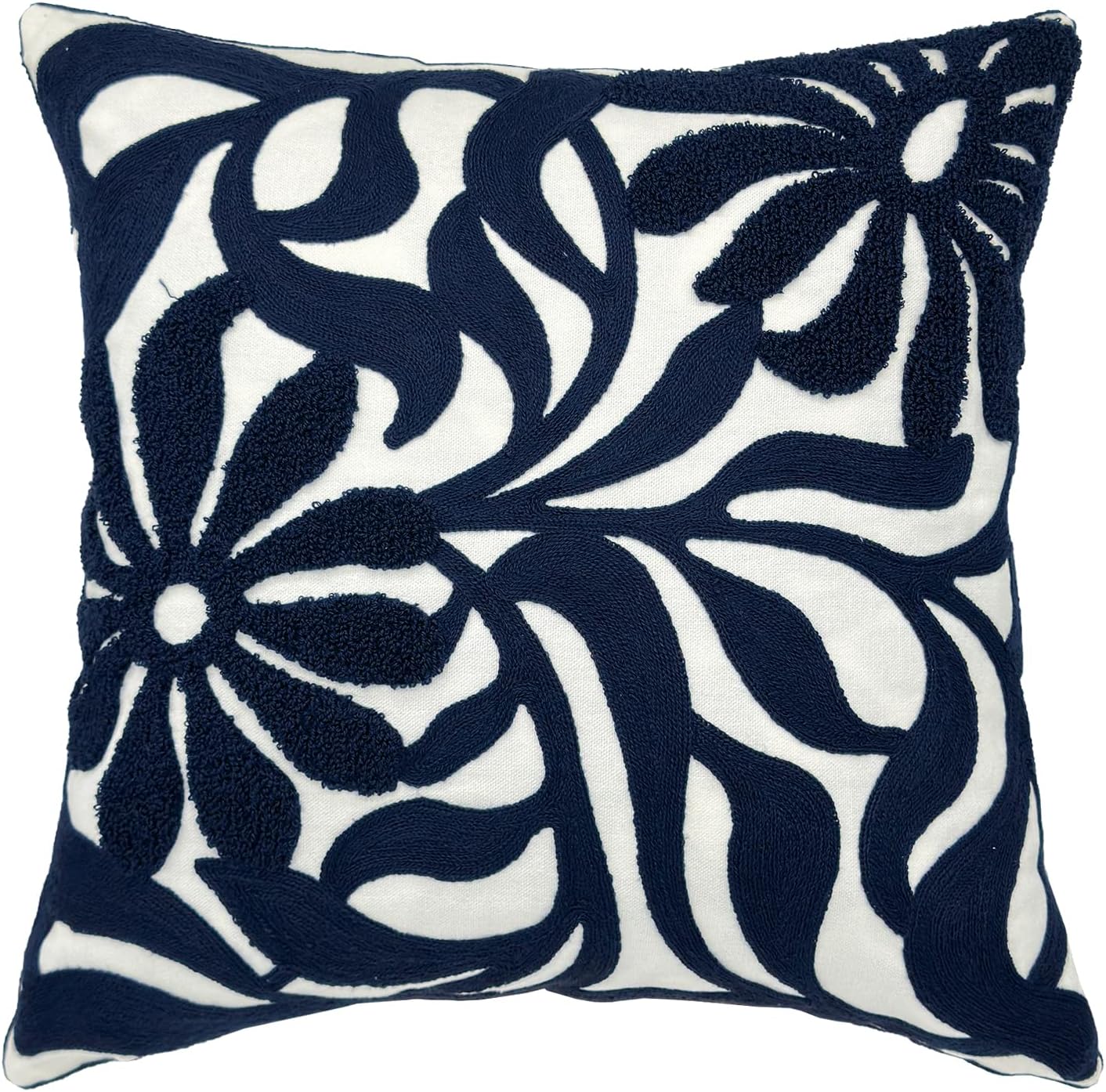 Alysheer Farmhouse Floral Leaves Embroidered Decorative Throw Pillow Cover 18x18 inches, Boho