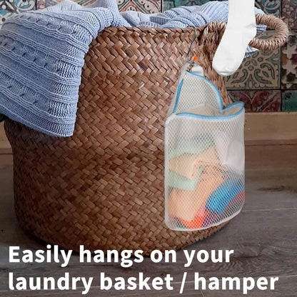 5Pcs Hanging Laundry Bags for Socks with S Hooks, 5 Color Mesh Laundry Bags for Washing Machine