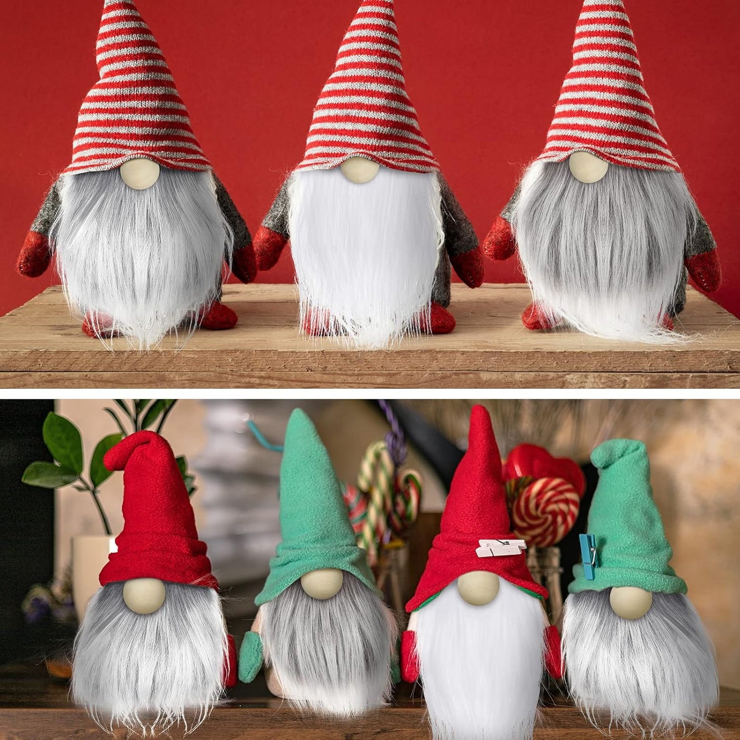 Sosation 60 Pcs Gnomes Beard Sets Faux Fur Pre Cut Gnomes Beard Foam Cone Foam Handmade Wood Balls