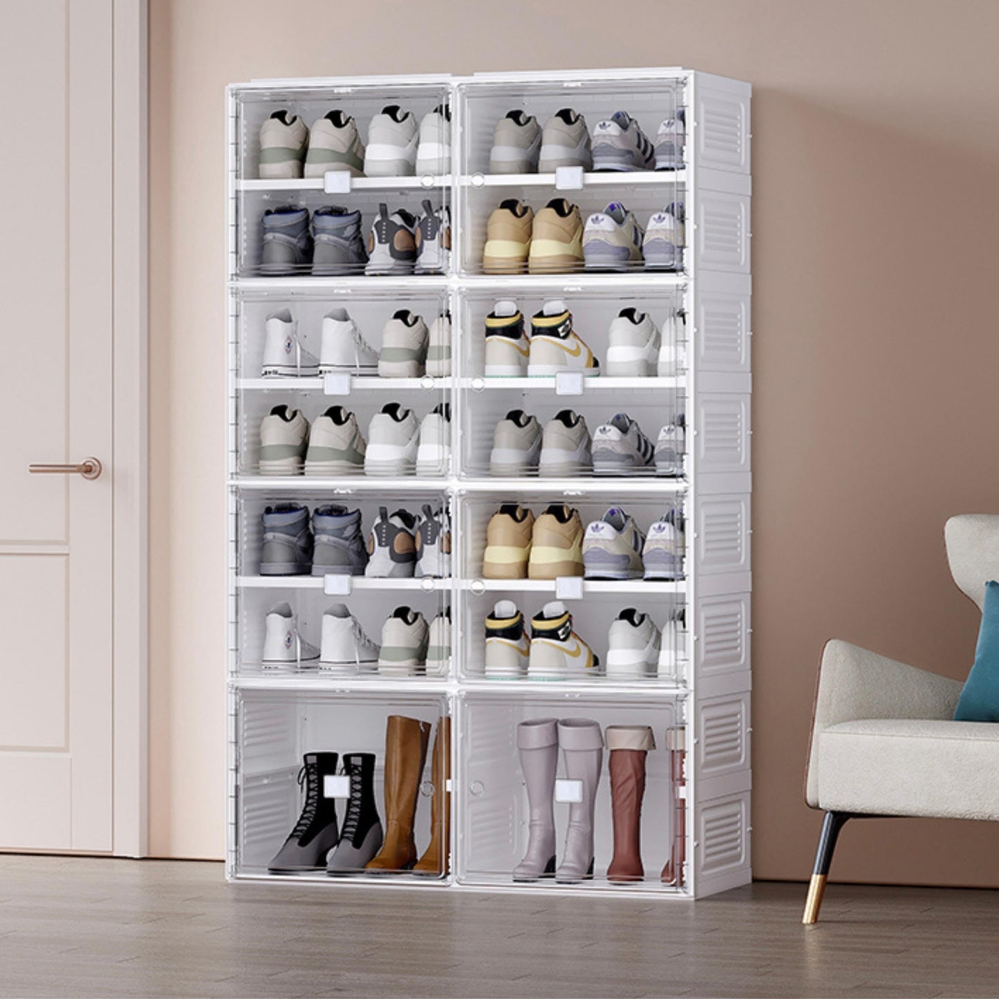 BIRDROCK HOME Shoe Rack for Closet Floor | 7 Tiers Freestanding Storage Cabinet w/ 12 Wide/Small