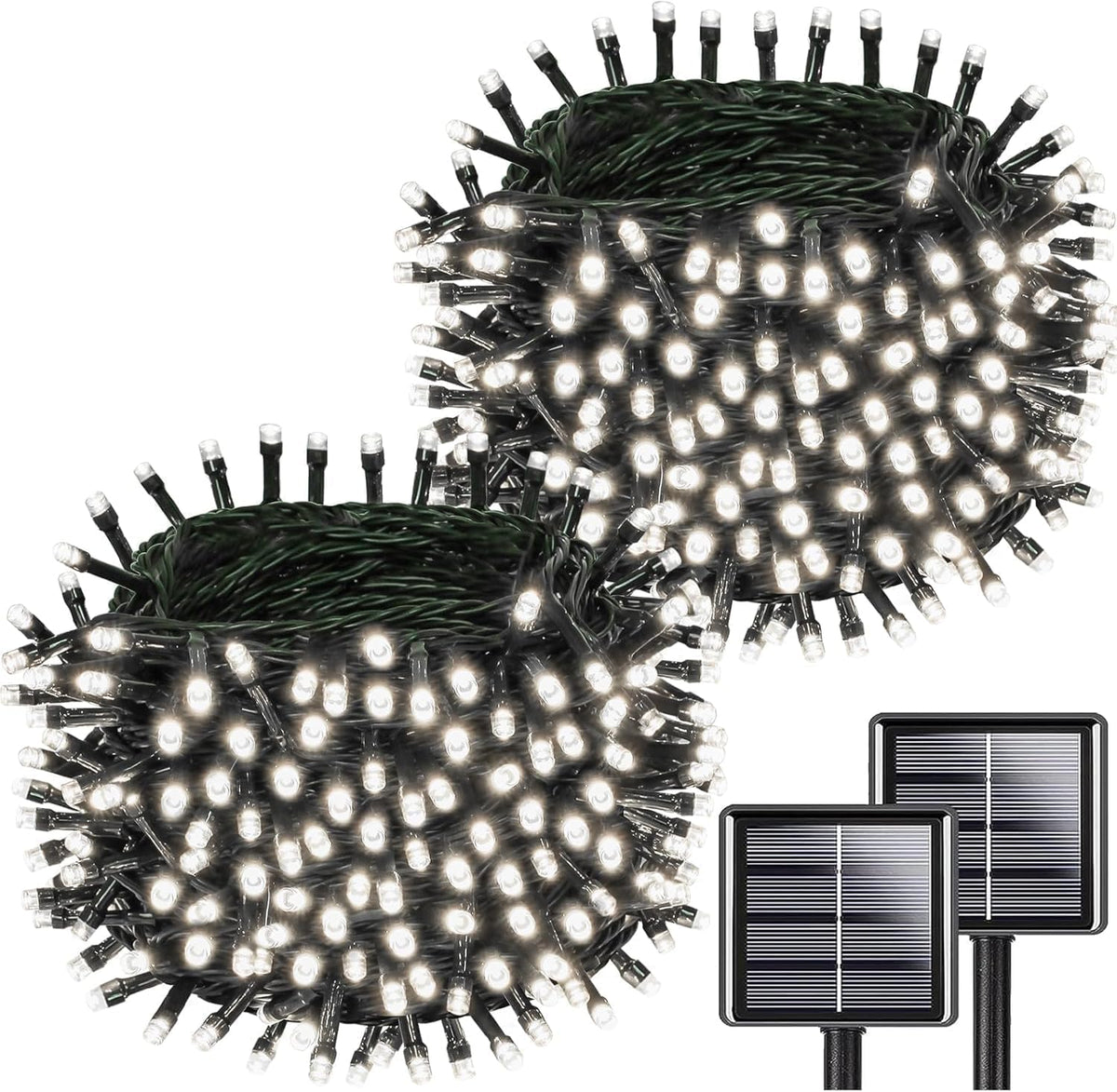 Solar String Lights Outdoor Waterproof 2PK 200LED 66FT Twinkle Lights Auto On/Off Solar Powered LED