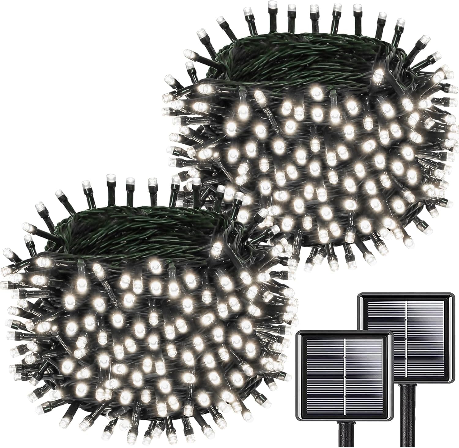 Solar String Lights Outdoor Waterproof 2PK 200LED 66FT Twinkle Lights Auto On/Off Solar Powered LED