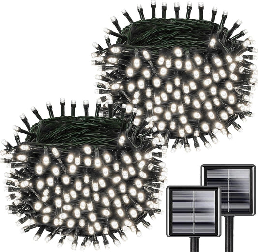 Solar String Lights Outdoor Waterproof 2PK 200LED 66FT Twinkle Lights Auto On/Off Solar Powered LED