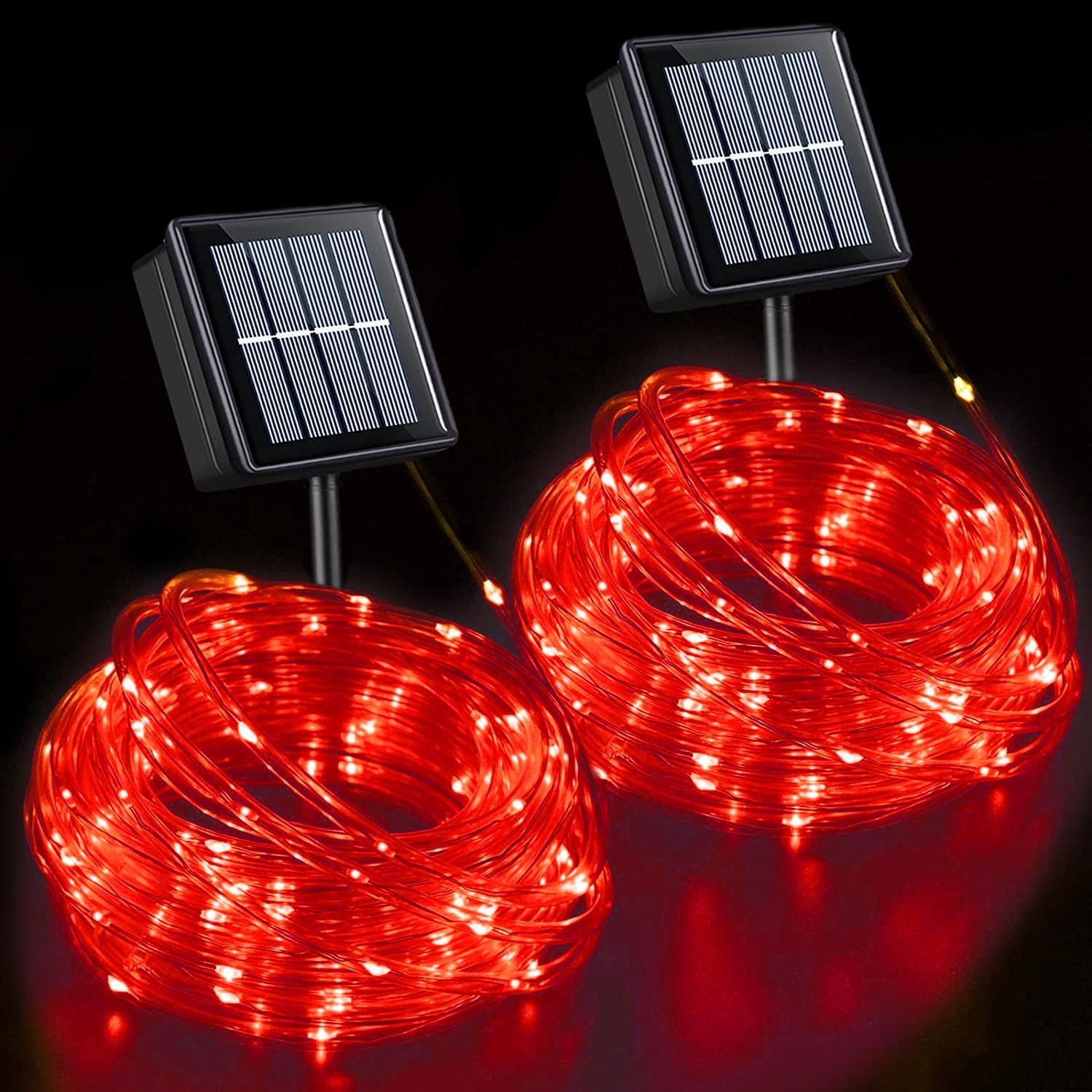 YEGUO 2 Packs Each 33ft 100 LED Solar Rope Lights Outdoor Waterproof, Red String Lights for