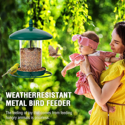 Metal Bird Feeder for Outdoors Hanging,3.0LB Seed Feeder,Easy to Fill & Clean,360° Feeding,Chew