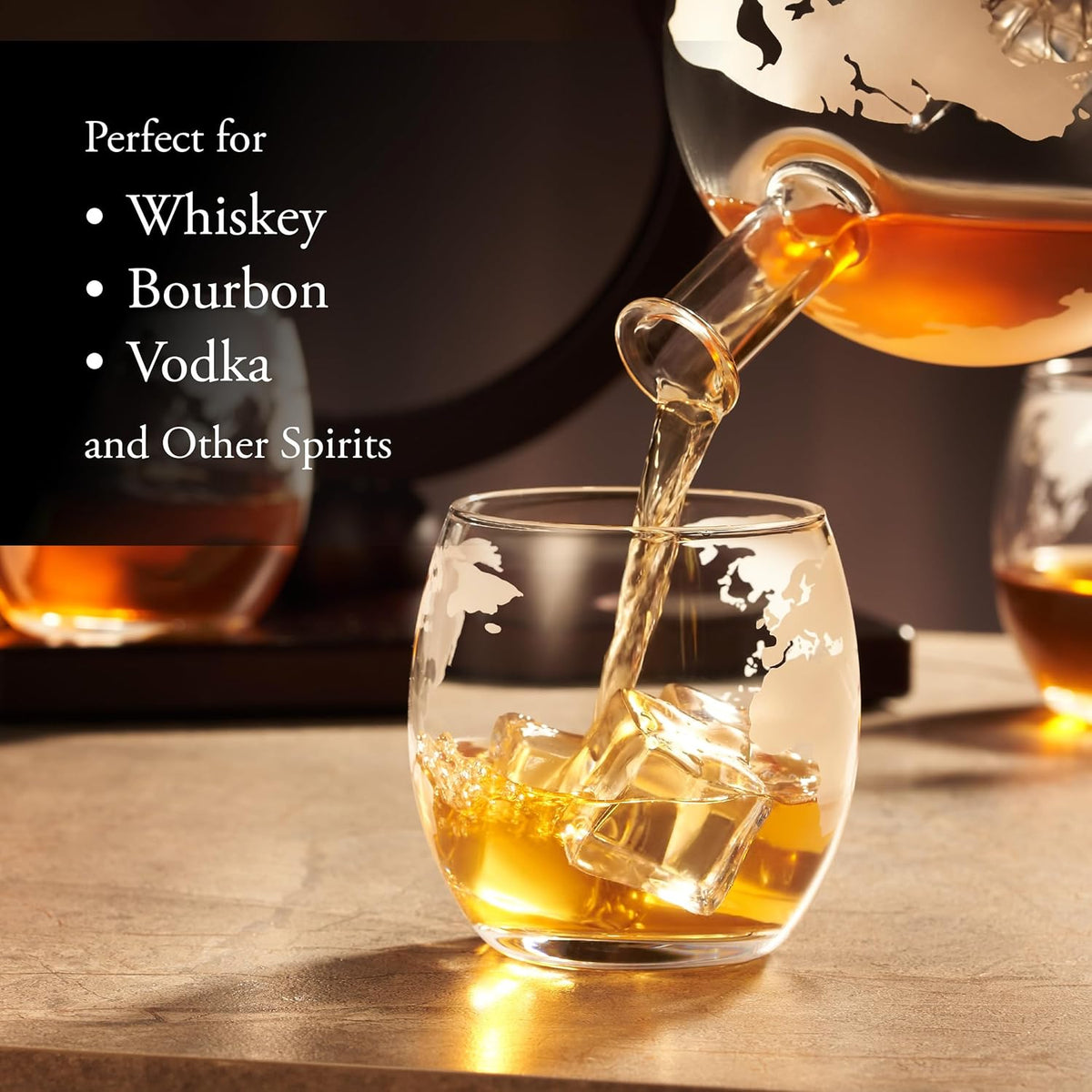 Whiskey Decanter Globe Set for Men with 4 Glasses, Bourbon, Rum, Scotch, Crystal Clear Decanter
