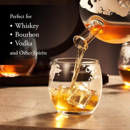 Whiskey Decanter Globe Set for Men with 4 Glasses, Bourbon, Rum, Scotch, Crystal Clear Decanter