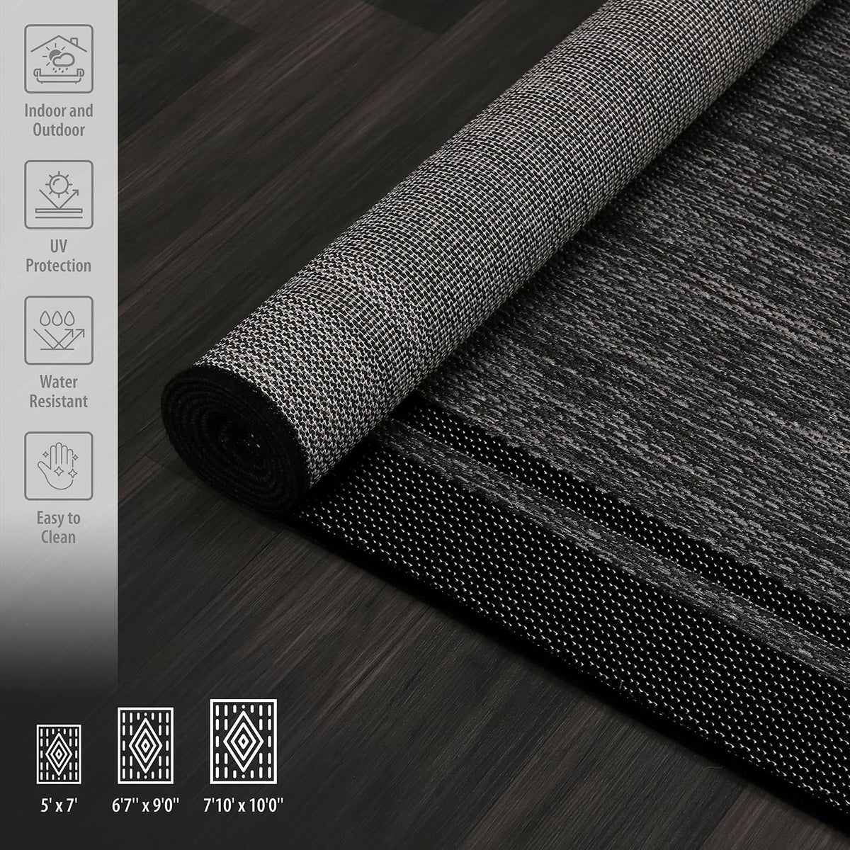 CAMILSON Indoor Outdoor Rug, 5x7 Bordered Dark Grey Black Modern Area Rugs for Indoor and Outdoor