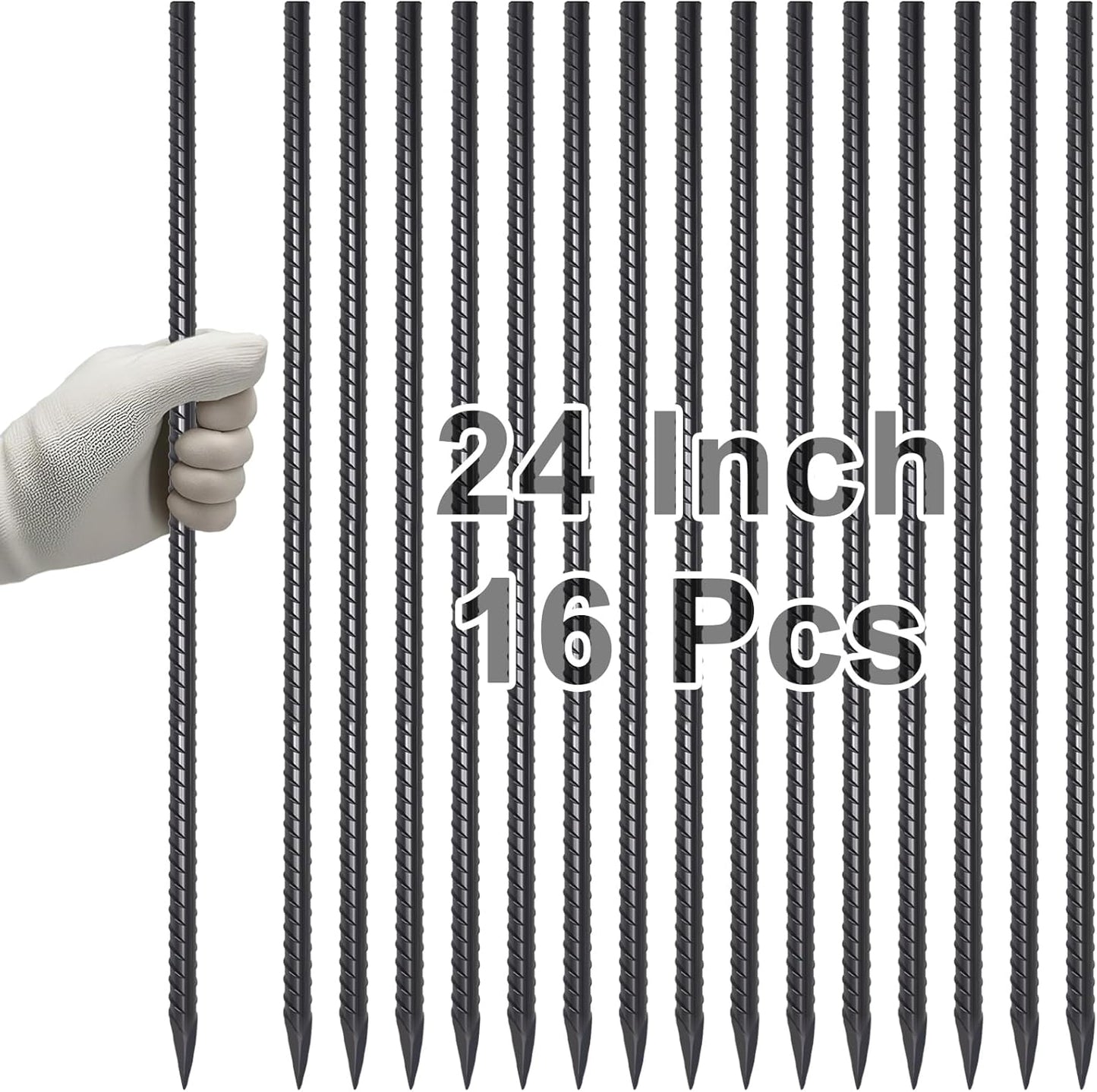 VVOKGO Rebar Stakes 24 Inch Ground Straight Concrete Form Stakes Heavy Duty (16pcs), 3/8" Diameter