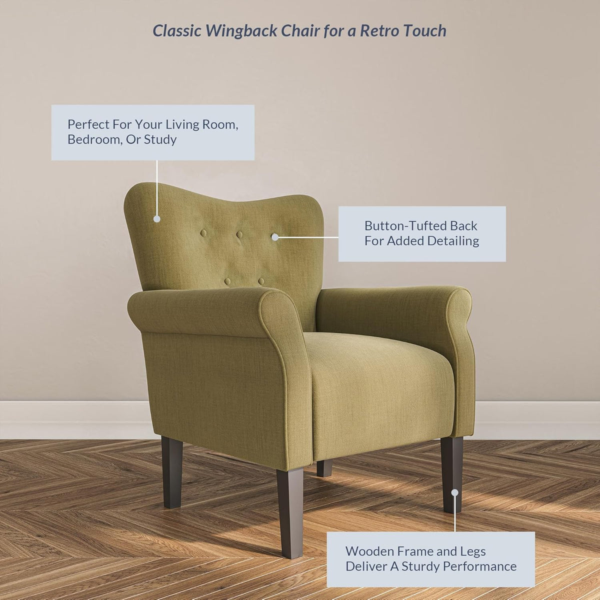 BELLEZE Modern Accent Chair, High Back Armchair, Upholstered Wingback Side Chair, Padded Single