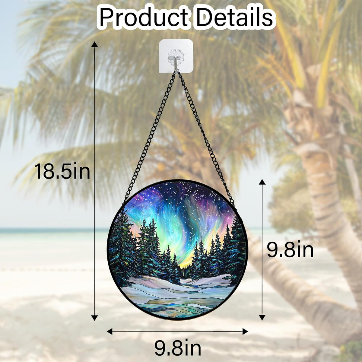Stained Glass Window Hanging, Aurora Landscape Sun Catchers Glass Panel Green Trees Suncatcher