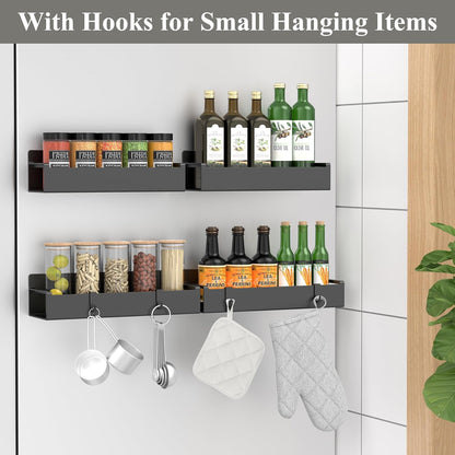 4 Pack Magnetic Spice Rack Organizer for Refrigerator and Oven, Black Fridge Organizers and Storage