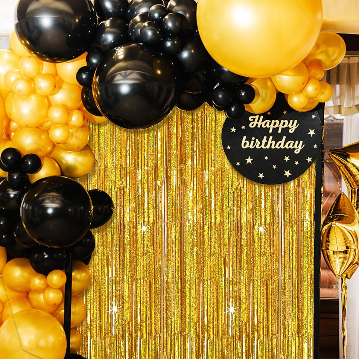 3 Pack Gold Backdrop Birthday Decorations Foil Curtain Backdrop Gold Streamers Dance Party