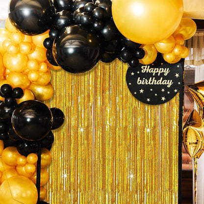 3 Pack Gold Backdrop Birthday Decorations Foil Curtain Backdrop Gold Streamers Dance Party