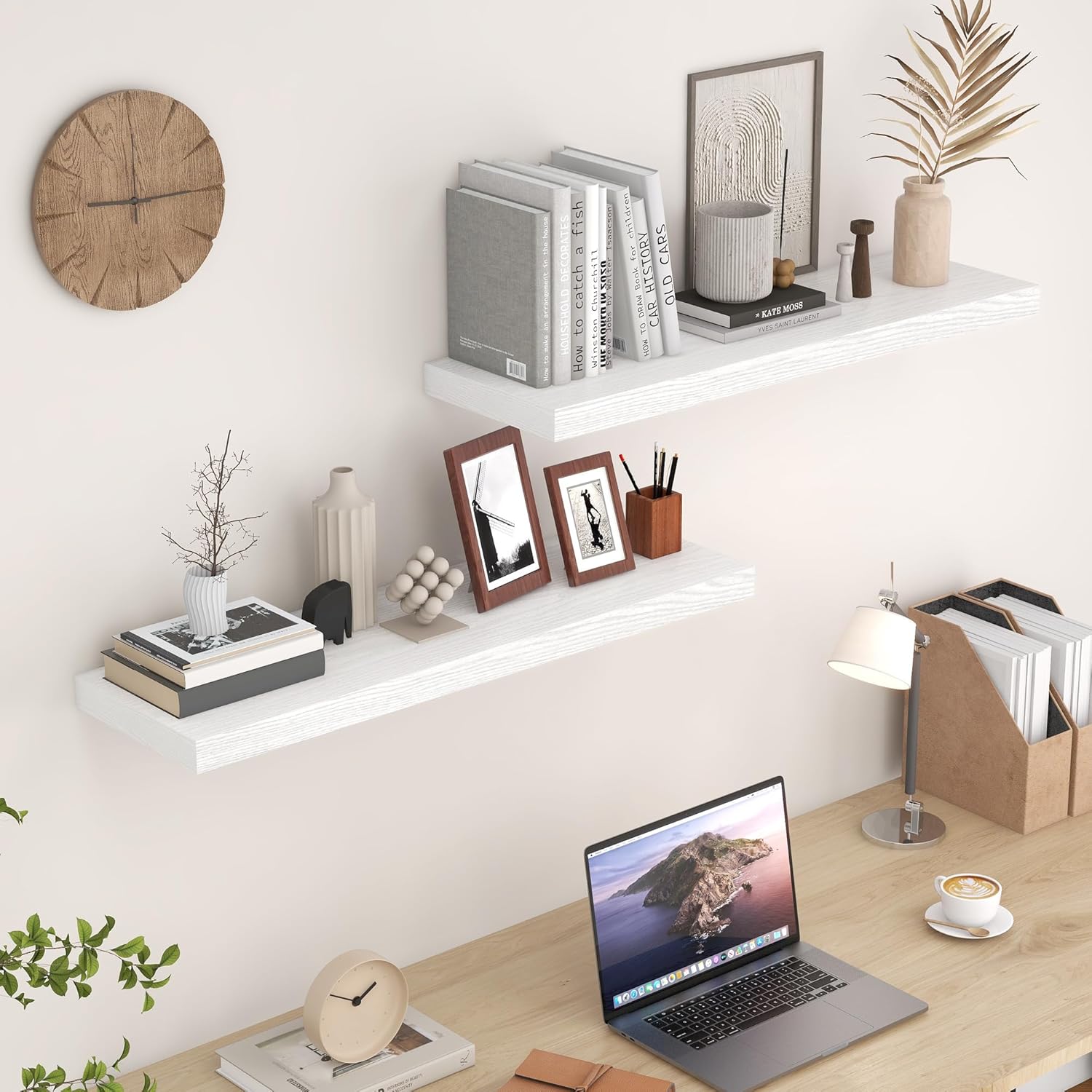 Fun Memories White Floating Shelves 36 Inch Long, 9 Inch Deep Wall Shelves Set of 2, 36 x 9