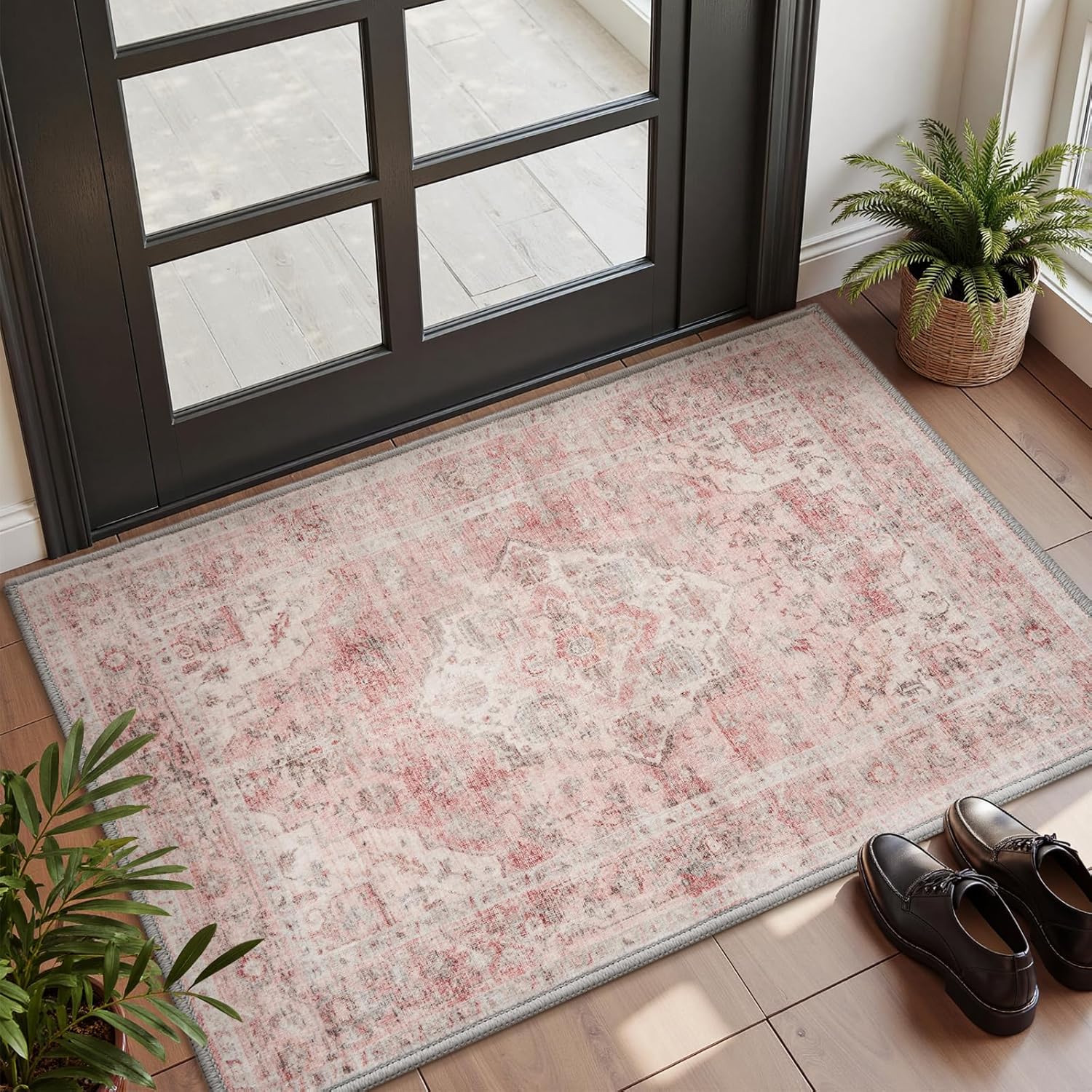 AMOAMI-2X3 Small Rug-Washable Rugs Entryway Mat Indoor-Soft Vintage Non Slip Rugs for Kitchen