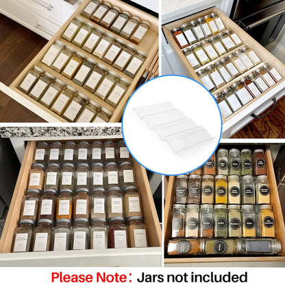 MIUKAA Clear Acrylic Spice Drawer Organizer, 4 Tier Seasoning Jars Drawers Insert, Kitchen Spice