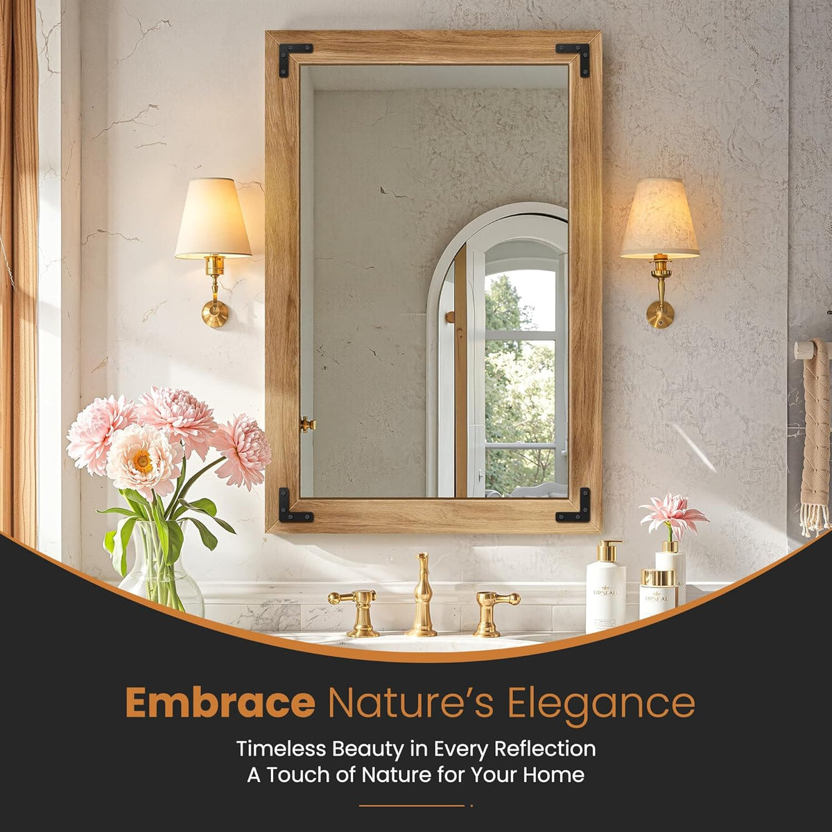 Bathroom Mirror for Wall with Wooden Frame, 36"x24" Solid Wood Vanity Mirror for Farmhouse