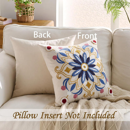 Embroidered Throw Pillow Cover 18x18 Classic Boho Floral Pattern Pillows Cover Outdoor Decorative