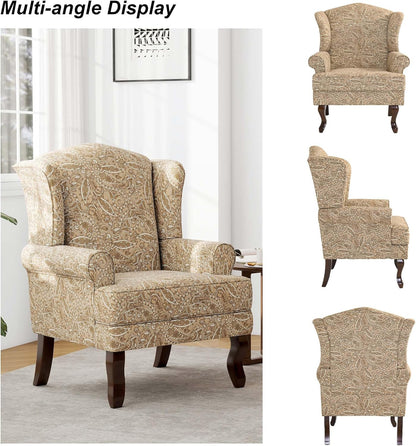 Accent Chair, High Back Upholstered Armchair with High Resilience Sponge & Wood Legs, Mid-Century