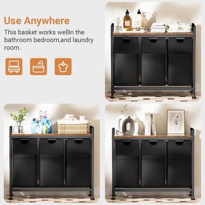 Lulive Laundry Hamper, Laundry Basket Organizer with 3 Pull-Out Removable Bags & Large Top Shelf, 3
