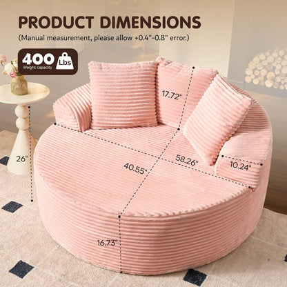 ovios 58" Oversized Round Chair Lounge Chaise Indoor, No Assembly Required, Cloud Large Circle