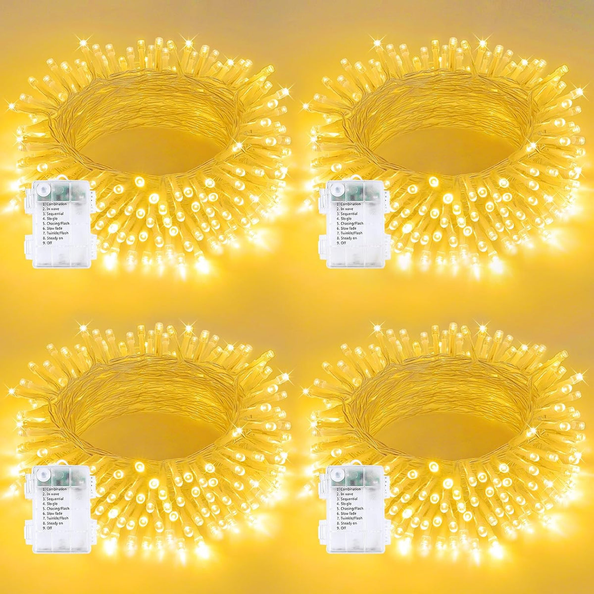 4 Pack String Lights Battery Operated with Timer, 66FT 200 LED Waterproof Battery Twinkle Lights, 8