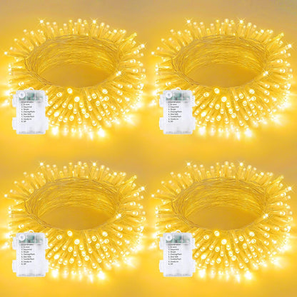 4 Pack String Lights Battery Operated with Timer, 66FT 200 LED Waterproof Battery Twinkle Lights, 8