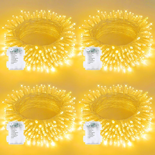 4 Pack String Lights Battery Operated with Timer, 66FT 200 LED Waterproof Battery Twinkle Lights, 8