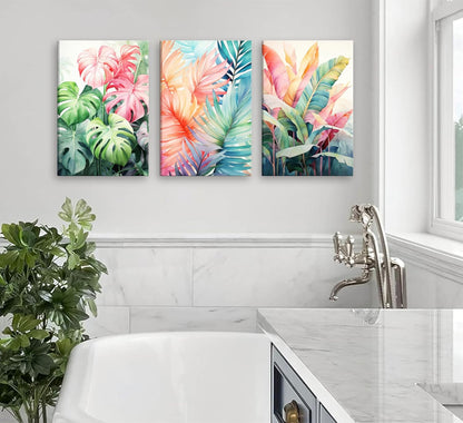 3pcs Framed Tropical Botanical Canvas Wall Art Monstera Leaves Posters Botanical Prints Bohemian