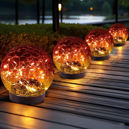 Solar Globe Lights Outdoor Waterproof - Cracked Glass Ball Lights for Garden, Patio, Yard, Lawn and