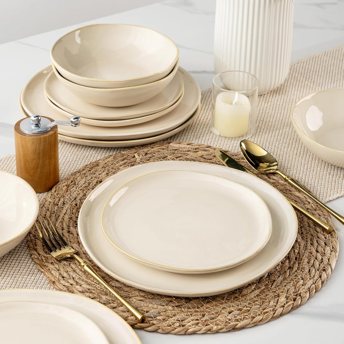 AmorArc Ceramic Dinnerware Sets,Handmade Reactive Glaze Stoneware Plates and Bowls Sets,Highly Chip