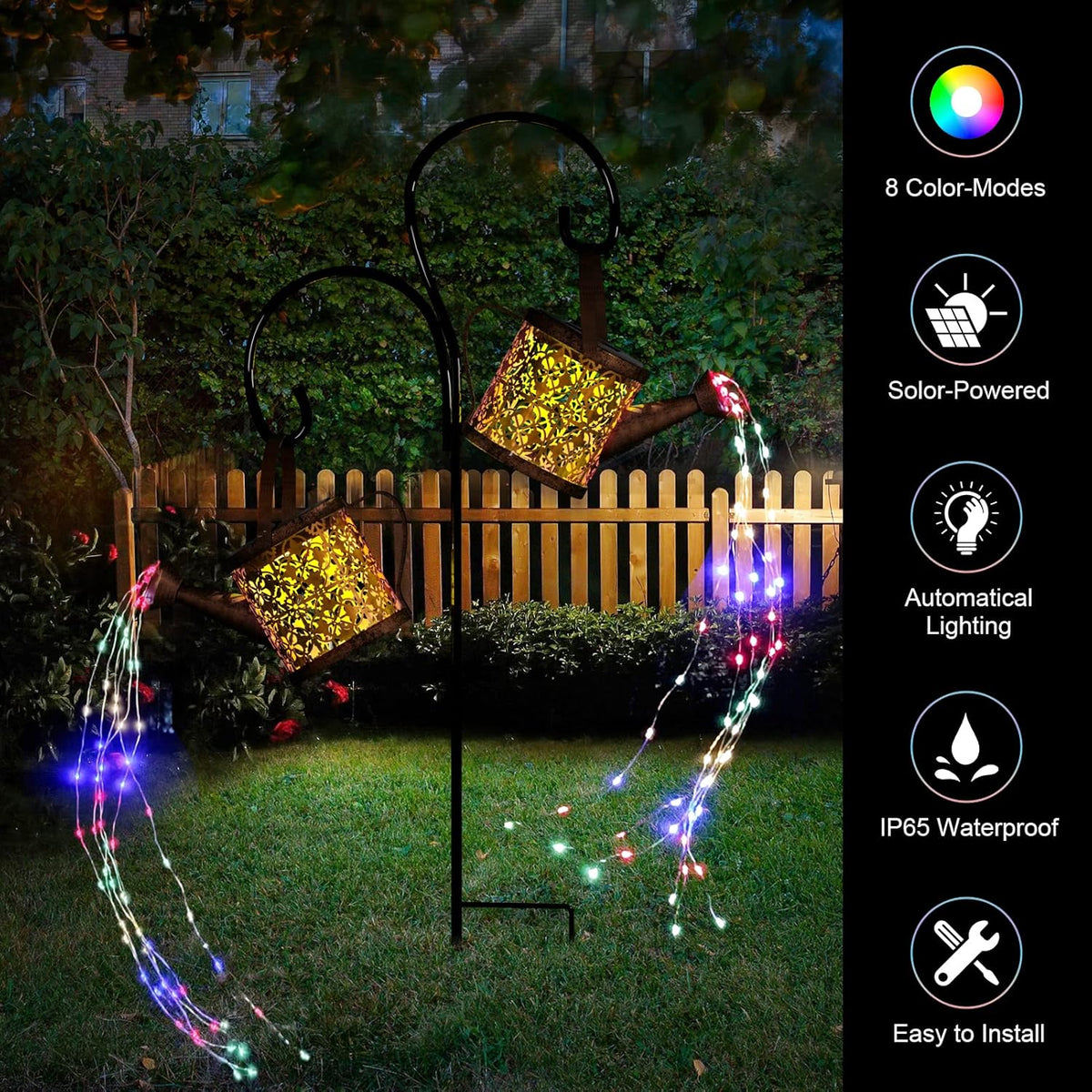 Merear Solar Watering Can Lights Outdoor with 8 Multi-Color Changing Modes, IP65 Waterproof