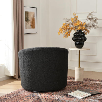 KINWELL 34" W Mid Century Modern Swivel Barrel Chair, Round Upholstered Boucle Swivel Accent