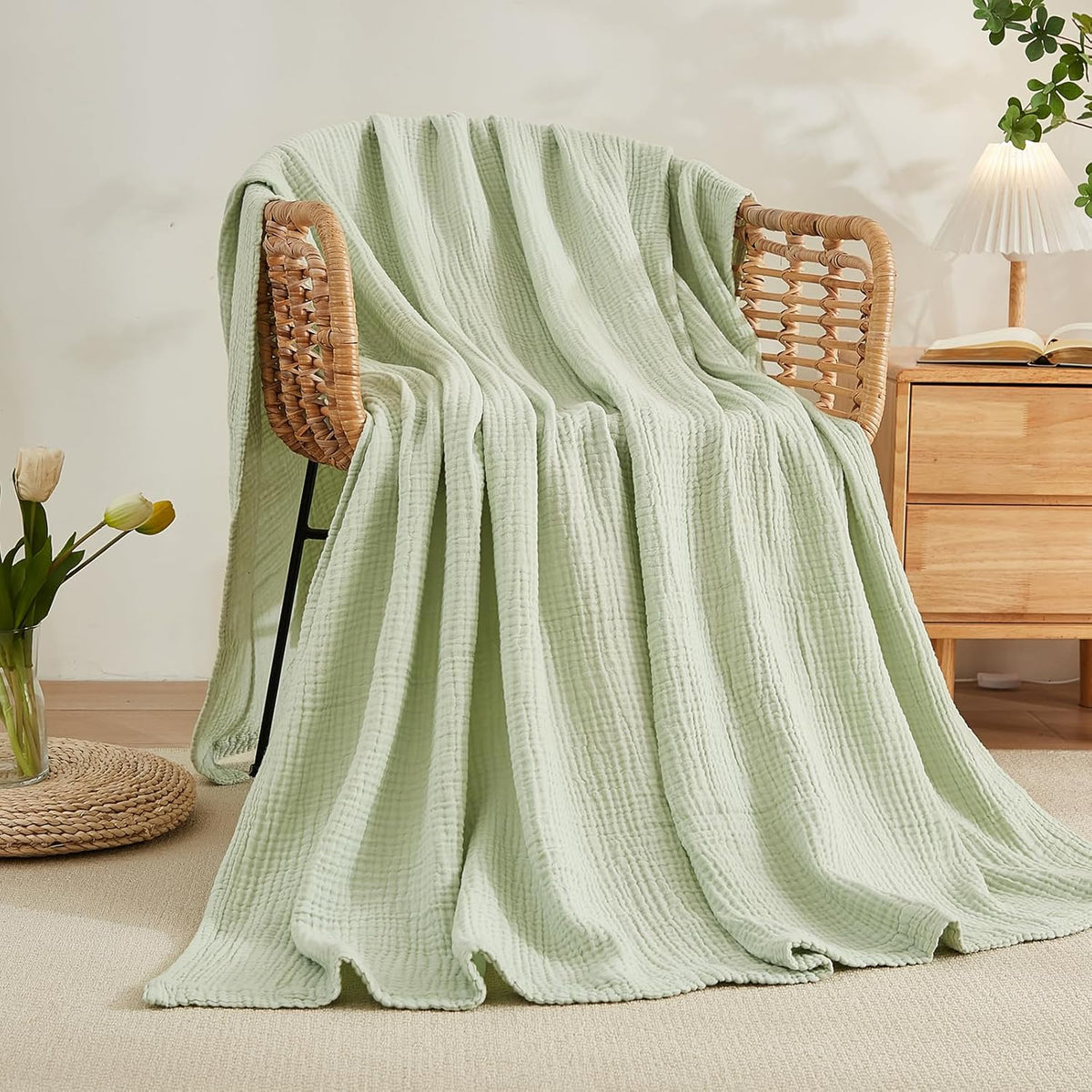 EMME Cotton Blanket Queen Size for Bed Soft Large Muslin Bed Blankets 90"x90" Lightweight