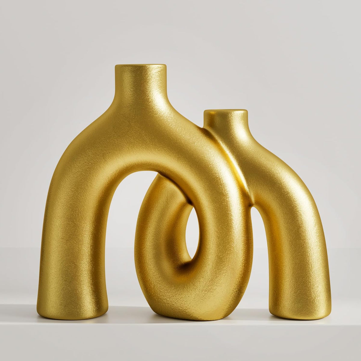 Hug Donut Decorative Vase Set - Golden Modern Classic Transitional Style Vases Home Decor, Matte